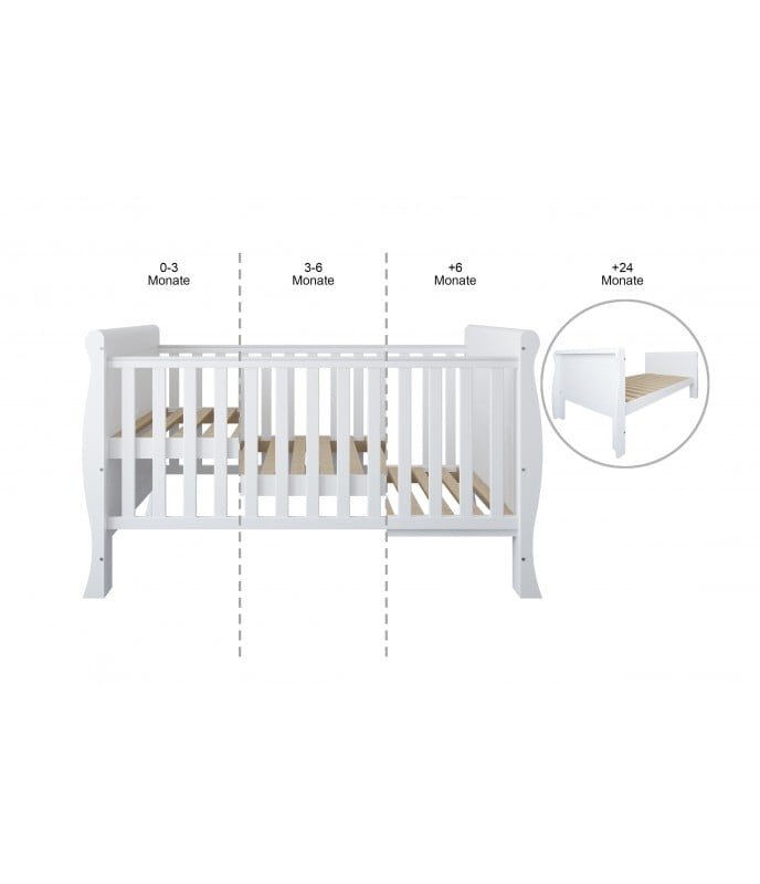 Magic kids Patut evolutiv Scarlet 2 in 1 pat bebe si pat prescolar cu somiera reglabila si protectii pentru dentitie 140 x 70 cm