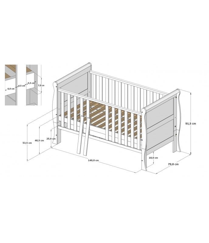 Magic kids Patut evolutiv Scarlet 2 in 1 pat bebe si pat prescolar cu somiera reglabila si protectii pentru dentitie 140 x 70 cm