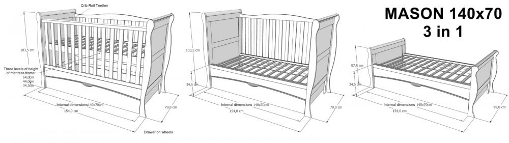 Magic kids Patut evolutiv Serenity 3 in 1 pat bebe junior pat prescolar cu somiera reglabila 140 x 70 cm