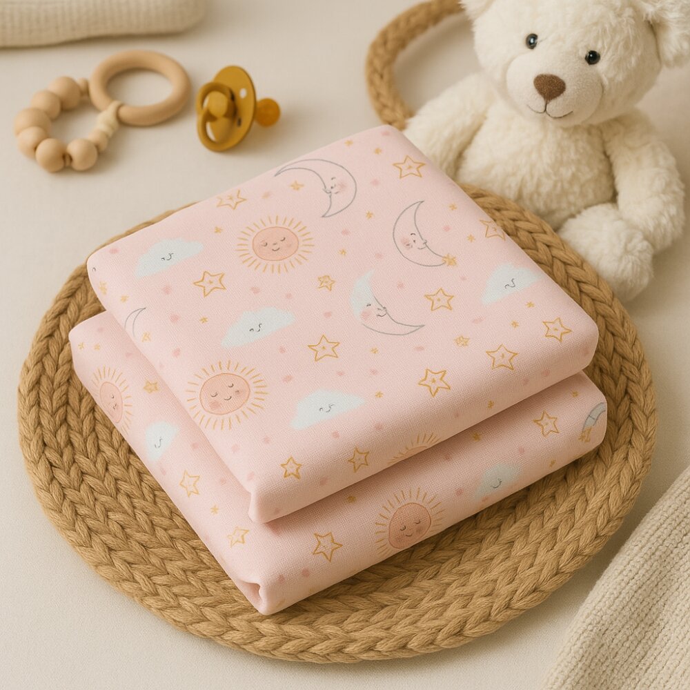 Magic kids Set 2 scutece din finet pentru bebelusi Happy Skies Rose Moon Stars 70x80 cm