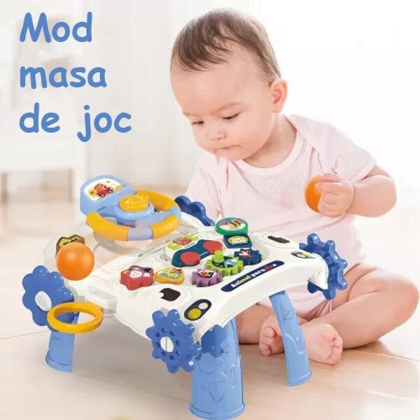 MalPlay Antemergator multifunctional 5 in 1 cu Volan ghidon reglabil Roti antiderapante angrenaje rotative dimensiune 40.5 x 43.5cm Blue Car