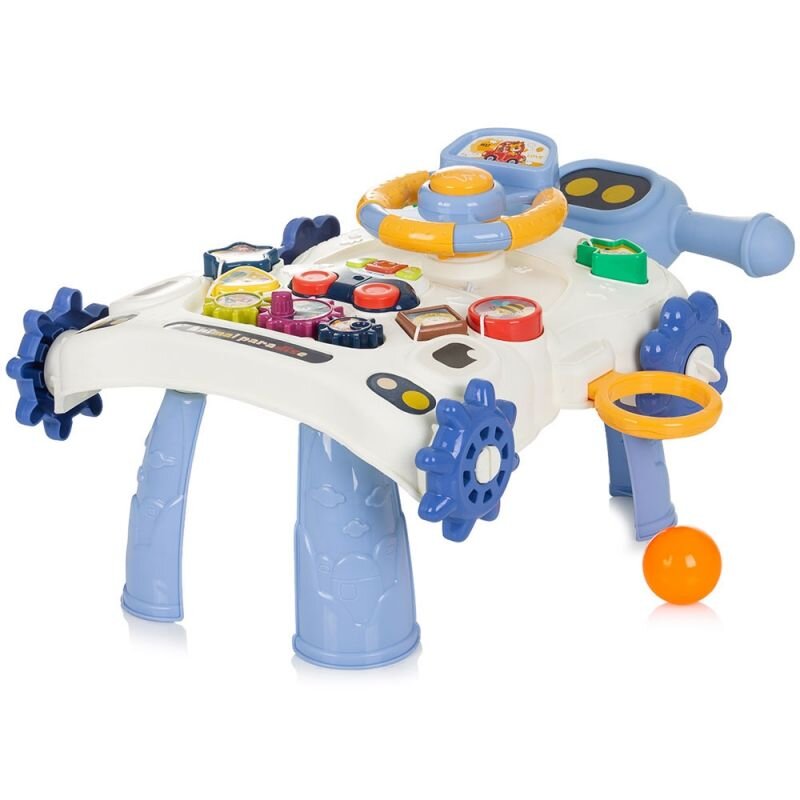 MalPlay Antemergator multifunctional 5 in 1 cu Volan ghidon reglabil Roti antiderapante angrenaje rotative dimensiune 40.5 x 43.5cm Blue Car