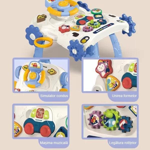 MalPlay Antemergator multifunctional 5 in 1 cu Volan ghidon reglabil Roti antiderapante angrenaje rotative dimensiune 40.5 x 43.5cm Pink Car