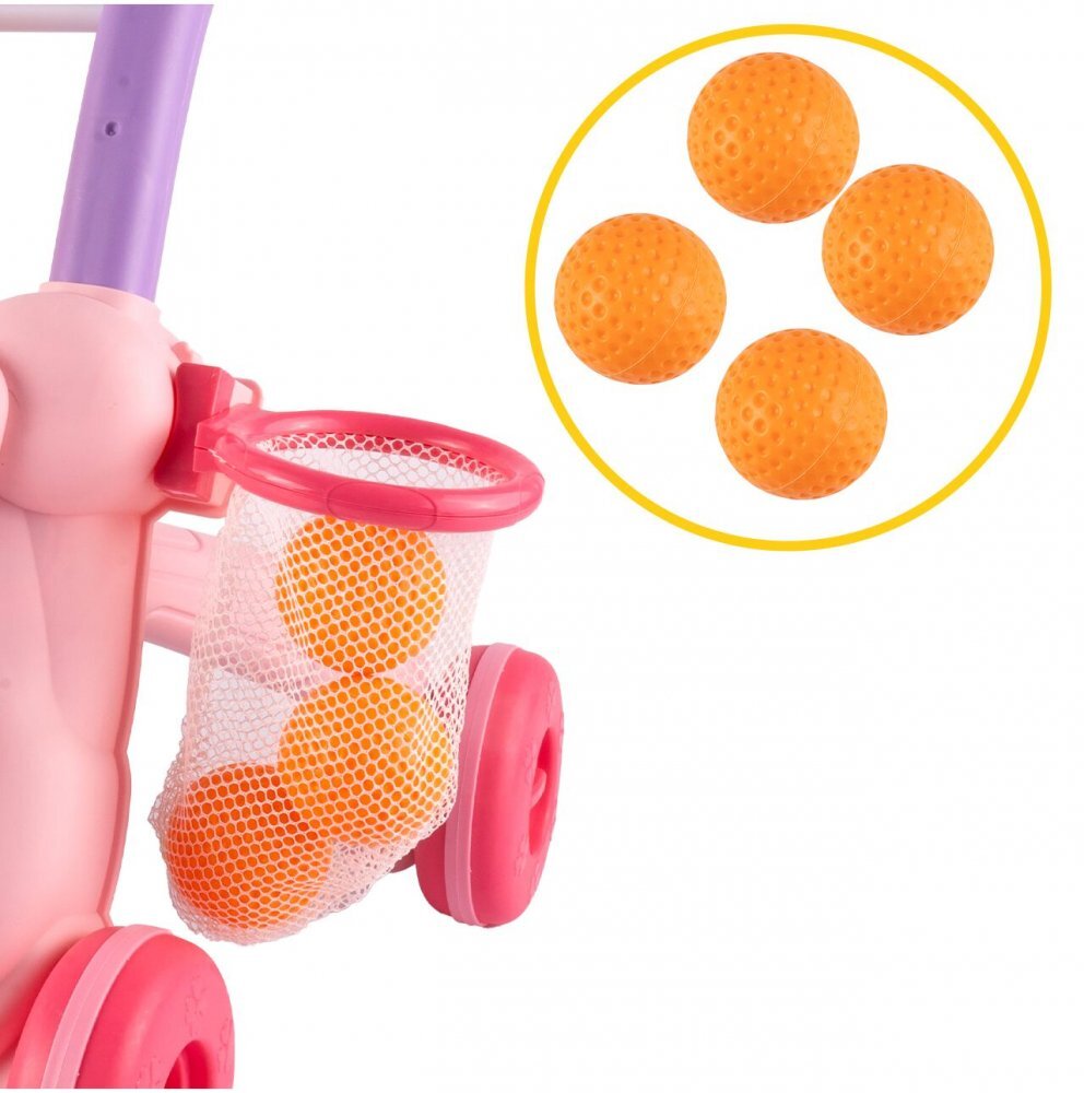 MalPlay Antepremergator cu Pian detasabil Cos de baschet cu 3 bile Ceas angrenaje rotative cu Muzica si sunete vesele 40 x 39 x 35 cm Lion Pink