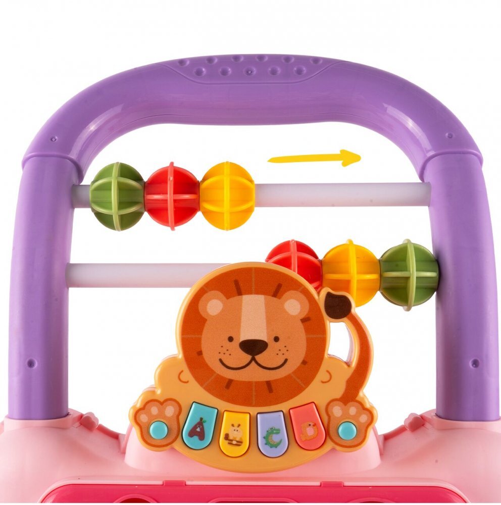 MalPlay Antepremergator cu Pian detasabil Cos de baschet cu 3 bile Ceas angrenaje rotative cu Muzica si sunete vesele 40 x 39 x 35 cm Lion Pink