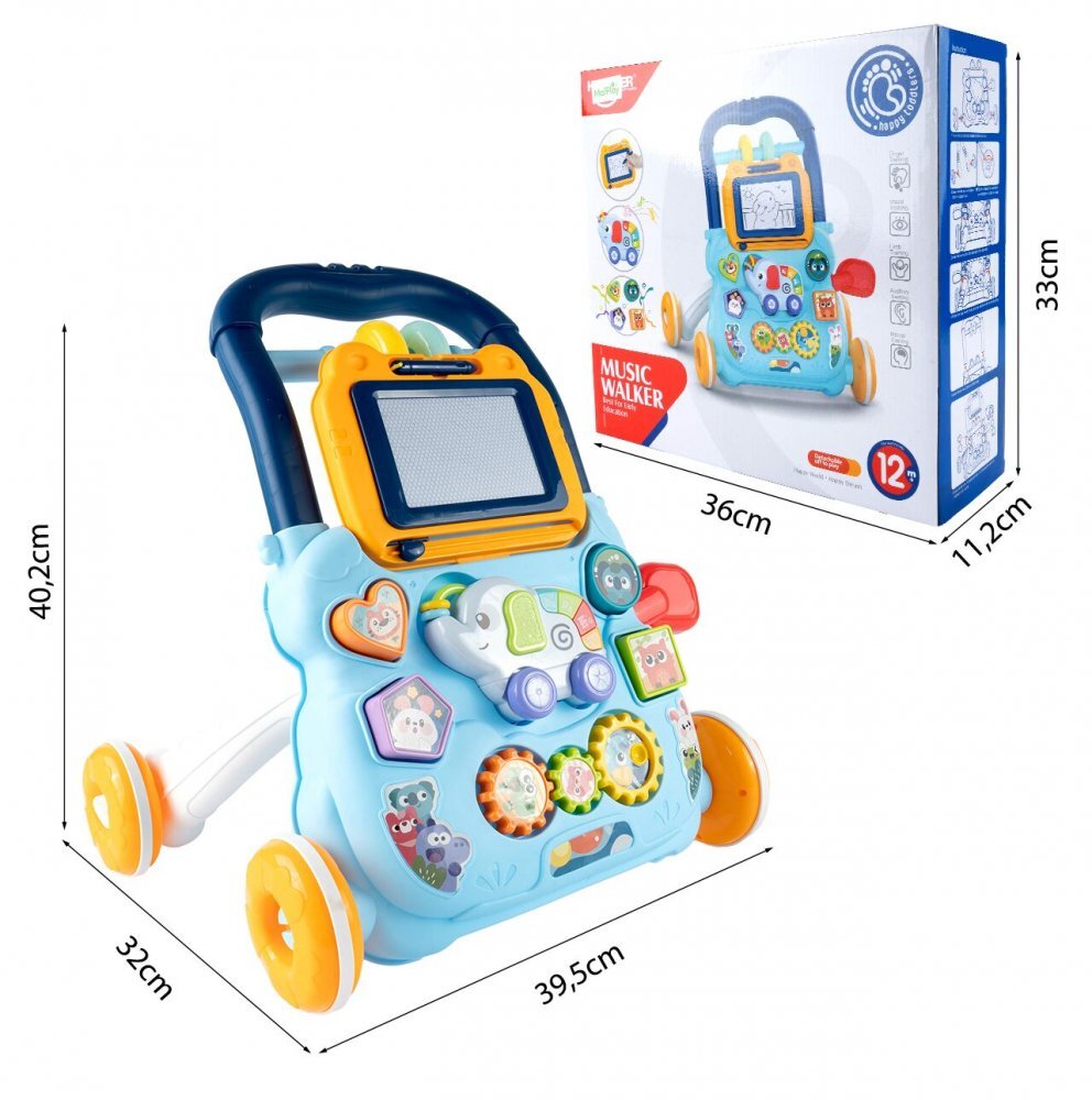 MalPlay Antepremergator educational 2 in 1 cu Pian Tabla de desen cu Stilou si Angrenaje rotative 39.5 x 32 x 40.2 cm Blue Elephant