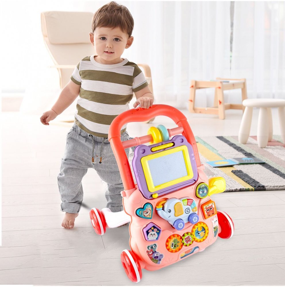 MalPlay Antepremergator educational 2 in 1 cu Pian Tabla de desen cu Stilou si Angrenaje rotative 39.5 x 32 x 40.2 cm Pink Elephant