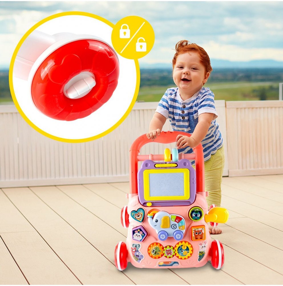 MalPlay Antepremergator educational 2 in 1 cu Pian Tabla de desen cu Stilou si Angrenaje rotative 39.5 x 32 x 40.2 cm Pink Elephant