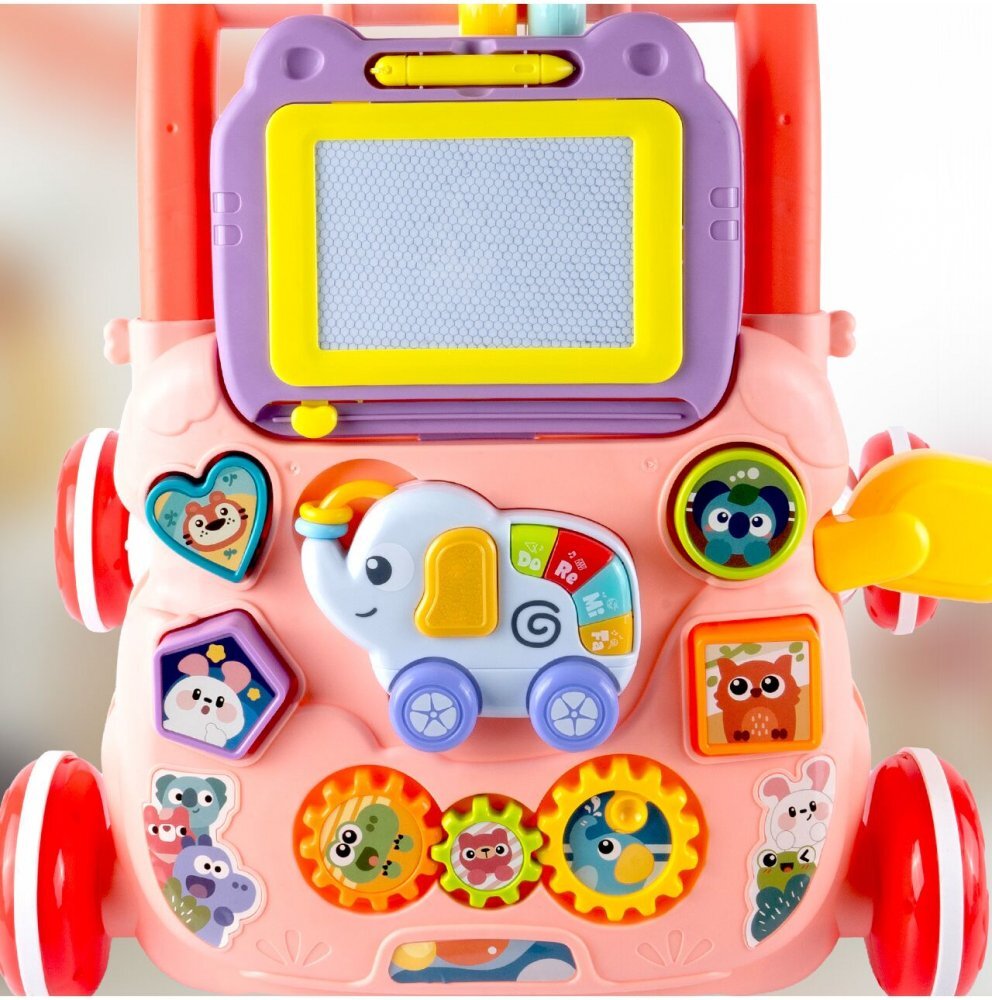 MalPlay Antepremergator educational 2 in 1 cu Pian Tabla de desen cu Stilou si Angrenaje rotative 39.5 x 32 x 40.2 cm Pink Elephant