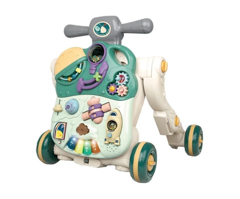 MalPlay Antepremergator evolutiv pentru copii Green cu lumini sunete si angrenaje rotative dimensiune 45 x 42 x 46 cm