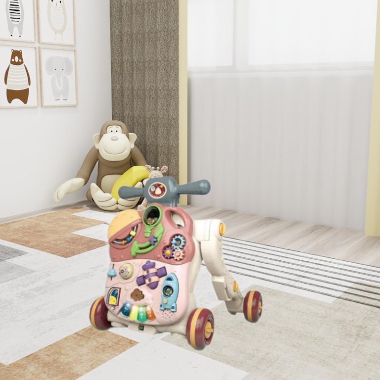 MalPlay Antepremergator evolutiv pentru copii Pink cu lumini sunete si angrenaje rotative dimensiune 45 x 42 x 46 cm
