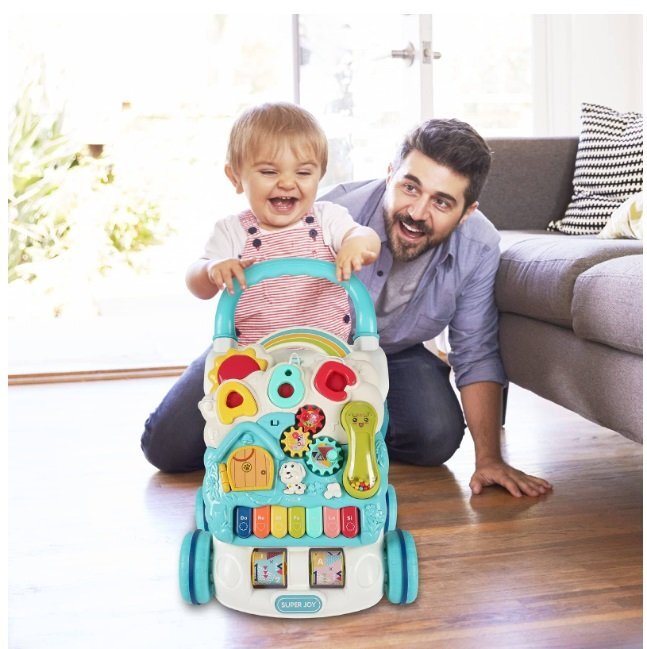 MalPlay Antepremergator interactiv cu Pian muzical si Panou Interactiv Detasabil Telefon litere angrenaje rotative si roti antiderapante dimensiune 43 x 46.5 x 42.5 cm Happy Blue