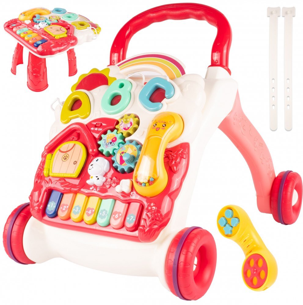 MalPlay Antepremergator interactiv multifunctional 4 in 1 cu Lumini Sunete Pian Telefon detasabil tip zornaitoare angrenaje rotative Sortator de forme dimensiune 46 x 40 x 43.5 cm Pink