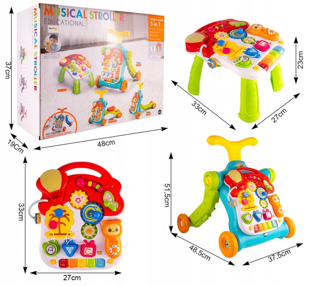 MalPlay Antepremergator interactiv multifunctional 5 in 1 cu Pian Sunete Lumini Labirint si angrenaje rotative 48.5 x 37.5 x 51.5 cm