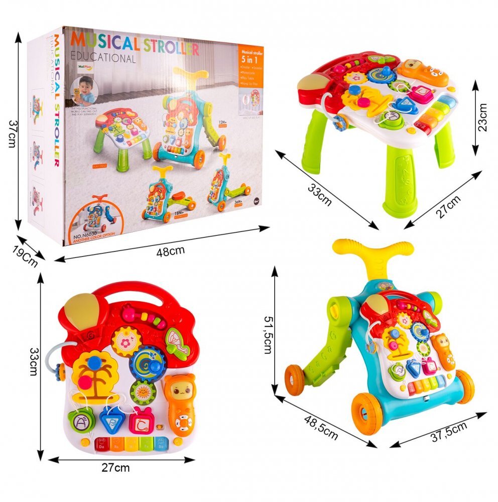 MalPlay Antepremergator interactiv multifunctional 5 in 1 cu Pian Sunete Lumini Labirint si angrenaje rotative 48.5 x 37.5 x 51.5 cm