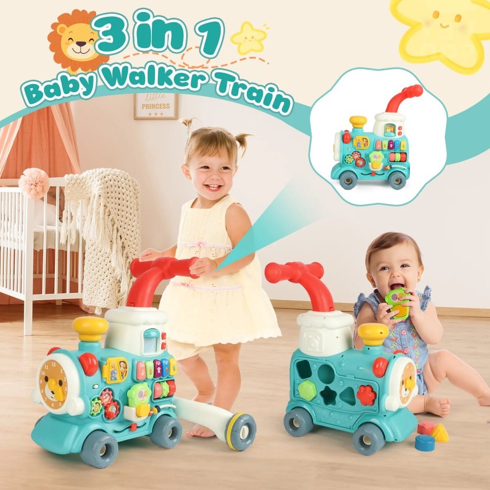 MalPlay Antepremergator multifunctional 3 in 1 cu emisie de aburi cu centru de activitati Pian angrenaje rotative 42 x 41 x 45 cm Locomotiva Choo-Choo Green