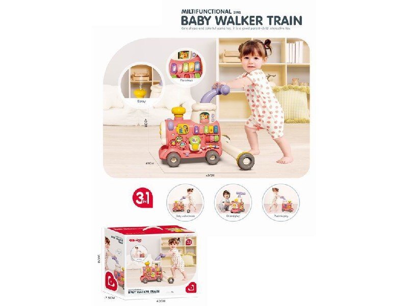 MalPlay Antepremergator multifunctional 3 in 1 cu emisie de aburi cu centru de activitati Pian angrenaje rotative 42 x 41 x 45 cm Locomotiva Choo-Choo Pink