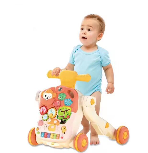 MalPlay Antepremergator multifunctional 4 in 1 Premergator Masuta de activitati si Trotineta cu pian si sunete vesele Red Monkey