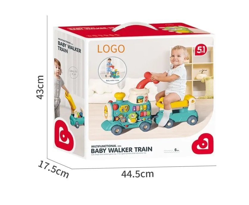 MalPlay Antepremergator multifunctional 5 in 1 pentru copii Choo-Choo Blue cu vagon-scaunel sortator de forme pian muzical iluminal cu 5 clape colorate dimensiune 69 x 34 x 30 cm