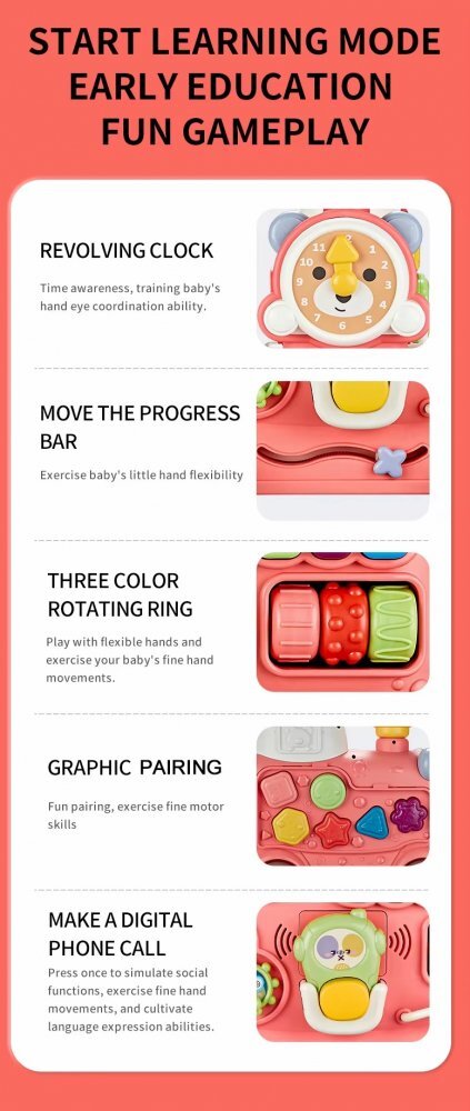 MalPlay Antepremergator multifunctional 5 in 1 pentru copii Choo-Choo Pink cu vagon-scaunel sortator de forme pian muzical iluminal cu 5 clape colorate dimensiune 69 x 34 x 30 cm