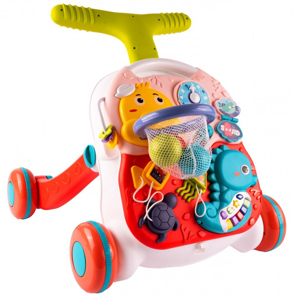 MalPlay Antepremergator multifunctional cu cos de baschet panou interactiv forme geometrice ceas Pian cu maner reglabil 41.5 x 41 x 42.5 cm Seahorse