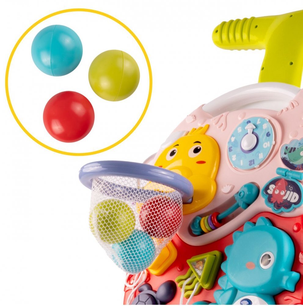 MalPlay Antepremergator multifunctional cu cos de baschet panou interactiv forme geometrice ceas Pian cu maner reglabil 41.5 x 41 x 42.5 cm Seahorse