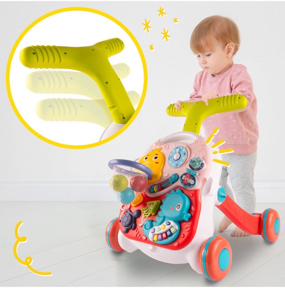 MalPlay Antepremergator multifunctional cu cos de baschet panou interactiv forme geometrice ceas Pian cu maner reglabil 41.5 x 41 x 42.5 cm Seahorse