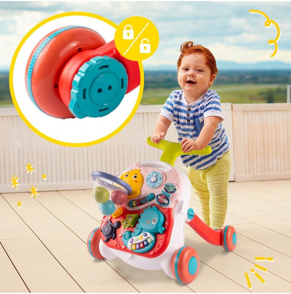 MalPlay Antepremergator multifunctional cu cos de baschet panou interactiv forme geometrice ceas Pian cu maner reglabil 41.5 x 41 x 42.5 cm Seahorse