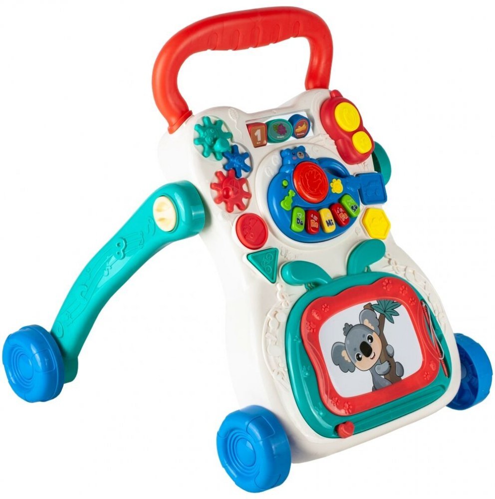MalPlay Antepremergator multifunctional cu Pian detasabil Tabla pentru desen angrenaje rotative roti anti-alunecare Maner de sustinere greutate 1.6kg Walking Car Multicolor