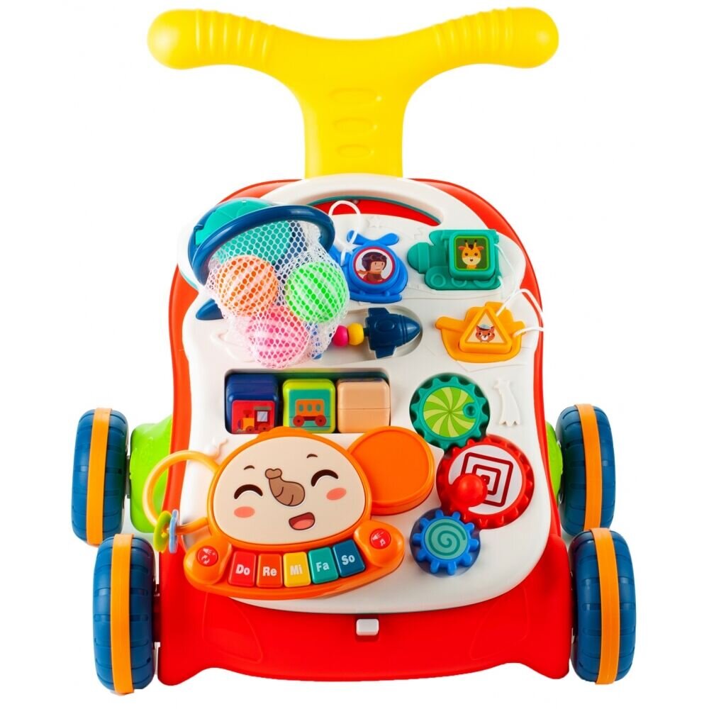 MalPlay Antepremergator muzical pentru copii 2 in 1 cu 5 functii distincte panou interactiv detasabil pian muzical masuta de joaca cos de baschet red