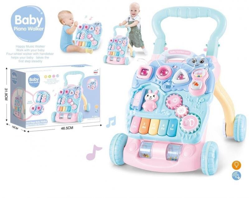 MalPlay Antepremergator pentru copii cu panou educational detasabil dimensiune 47 x 42 x 45 cm Pink-Blue Bunny