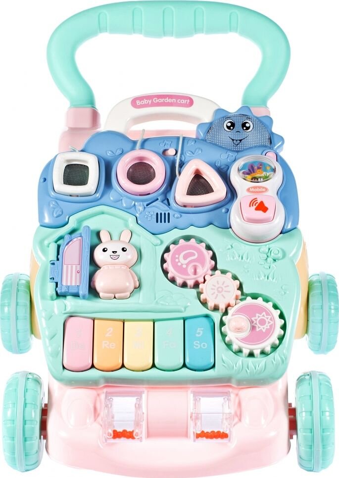 MalPlay Antepremergator pentru copii cu panou educational detasabil dimensiune 47 x 42 x 45 cm Pink-Blue Bunny