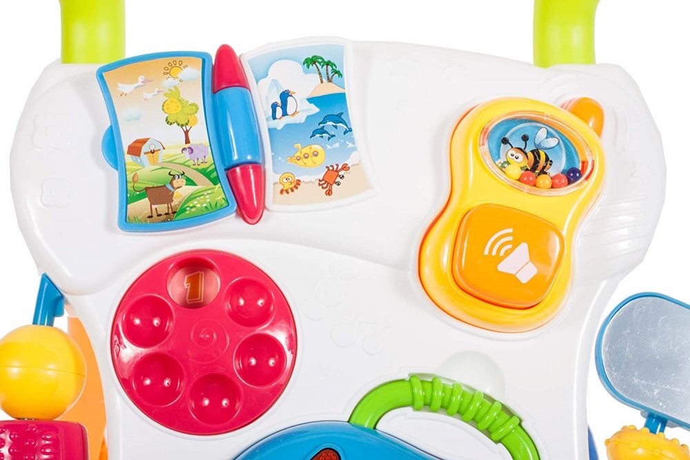 MalPlay Antepremergator pentru copii cu Pian Telefon Tabla magnetica de scris cu stilou angrenaje rotative 43 x 34 x 45 cm Walker Pusher Multicolor