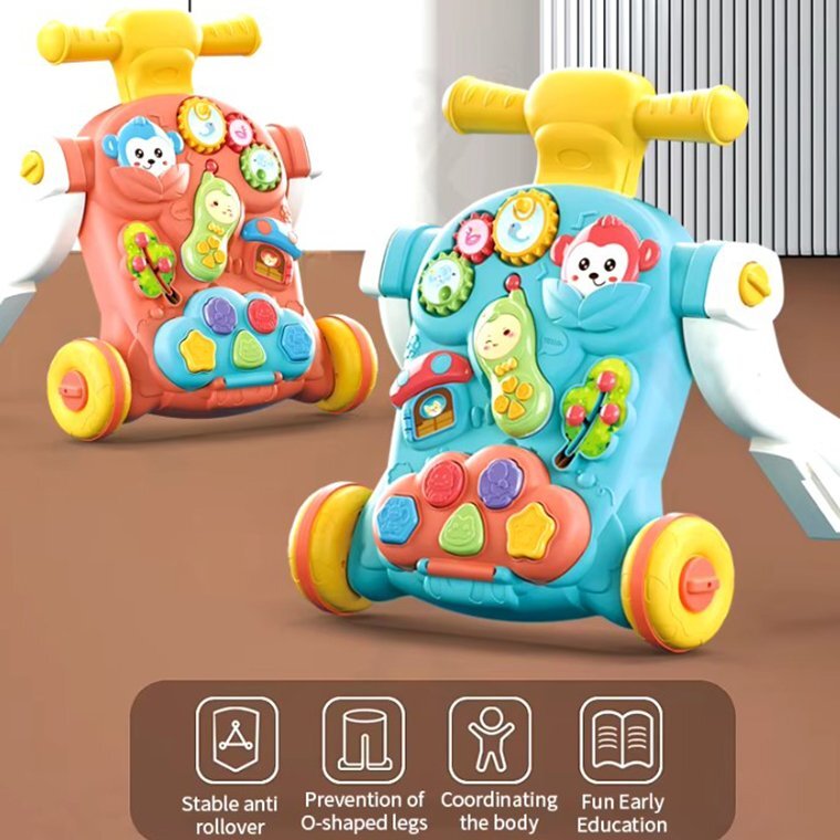 MalPlay Antepremergator pentru copii green cu panou educativ-interactiv detasabil telefon angrenaje rotative roti antiderapante ghidon inaltime ajustabila 50 x 46 x 44 cm