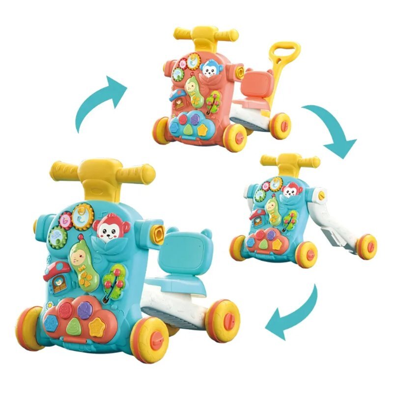 MalPlay Antepremergator pentru copii Green multifunctional 3in1 cu panou educativ-interactiv detasabil telefon angrenaje rotative roti antiderapante ghidon inaltime ajustabila dimensiune 44 x 48 x 48 cm