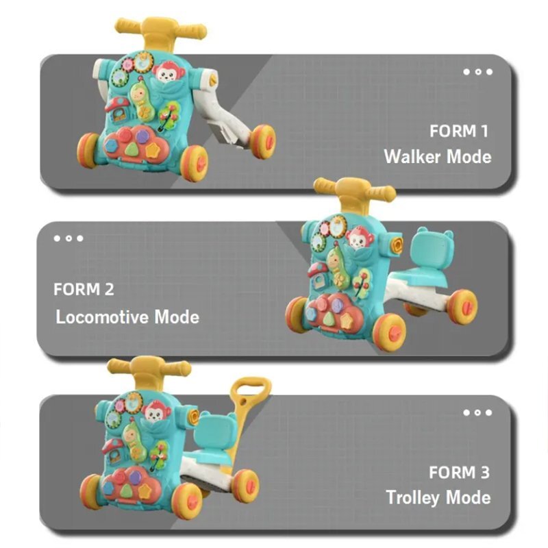 MalPlay Antepremergator pentru copii Green multifunctional 3in1 cu panou educativ-interactiv detasabil telefon angrenaje rotative roti antiderapante ghidon inaltime ajustabila dimensiune 44 x 48 x 48 cm
