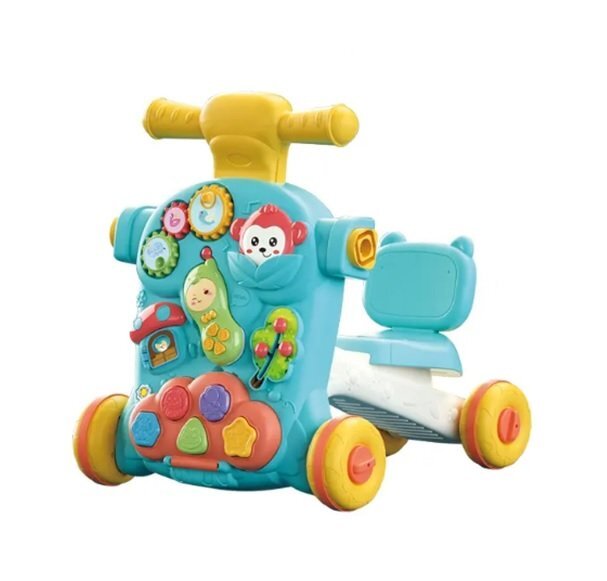 MalPlay Antepremergator pentru copii Green multifunctional 3in1 cu panou educativ-interactiv detasabil telefon angrenaje rotative roti antiderapante ghidon inaltime ajustabila dimensiune 44 x 48 x 48 cm