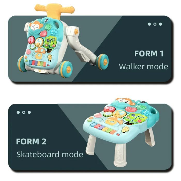 MalPlay Antepremergator si masuta de activitati 2 in 1 pentru copii cu panou interactiv detasabil telefon activitati educative sunete lumini roti antiderapante pink