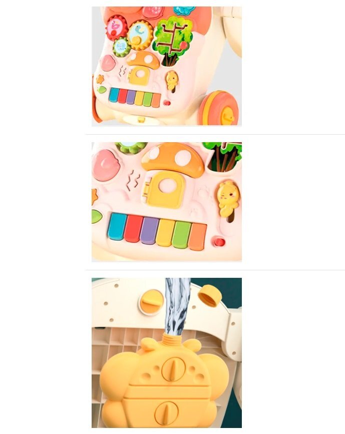 MalPlay Antepremergator si masuta de activitati 2 in 1 pentru copii cu panou interactiv detasabil telefon activitati educative sunete lumini roti antiderapante pink