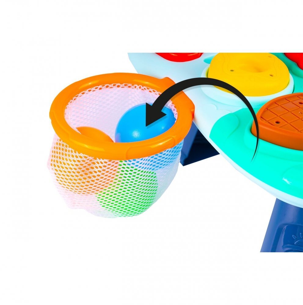 MalPlay Antepremergator transformabil in masuta de activitati 2 in 1 cu Pian angrenaje rotative cos de baschet si 3 bilute incluse 46 x 44 x 47 cm