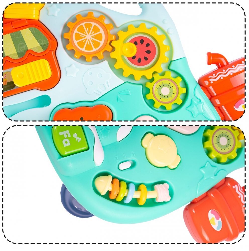 MalPlay Antepremergator transformabil in masuta de activitati 2 in 1 cu Pian angrenaje rotative cos de baschet si 3 bilute incluse 46 x 44 x 47 cm