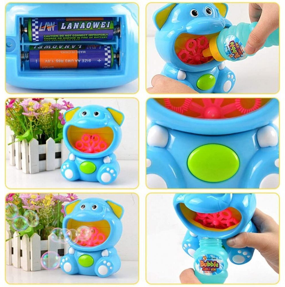 MalPlay Aparat generator baloane de sapun cu baterii si rezerva 118 ml lichid inclus 13 x 10 x 7 cm Bubble Blue Elephant