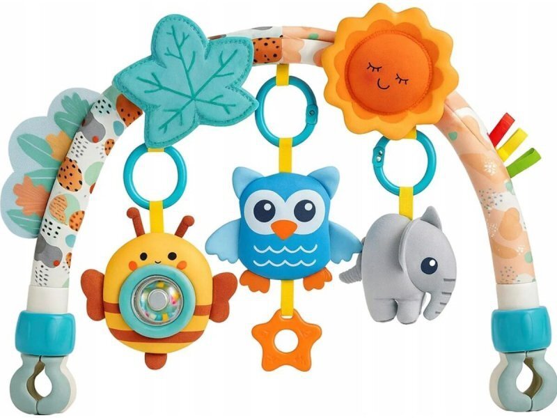 MalPlay Arcada cu jucarii suspendate pentru carucior copii Blue Owl culori intense sunete si texturi variate dimensiune 53 x 33 x 5 cm