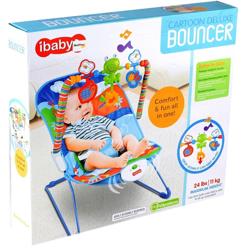 MalPlay Balansoar cu vibratii bara de jucarii si muzica Green Frog