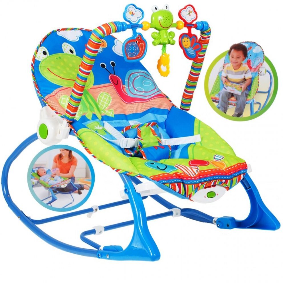 MalPlay Balansoar multifunctional cu Muzica Vibratii bara detasabila cu 3 jucarii suspendate Scaunel rabatabil in 2 pozitii Husa detasabila Blue