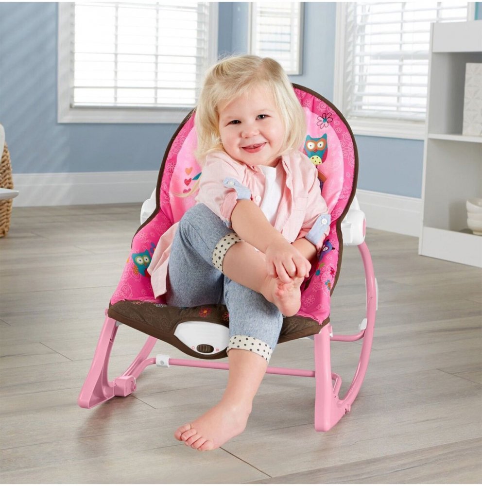 MalPlay Balansoar multifunctional cu Muzica Vibratii bara detasabila cu 3 jucarii suspendate Scaunel rabatabil in 2 pozitii Husa detasabila Pink