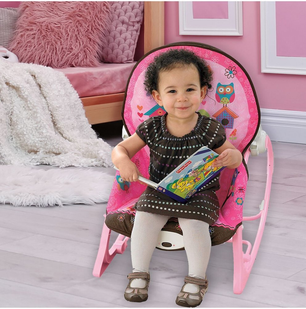 MalPlay Balansoar multifunctional cu Muzica Vibratii bara detasabila cu 3 jucarii suspendate Scaunel rabatabil in 2 pozitii Husa detasabila Pink