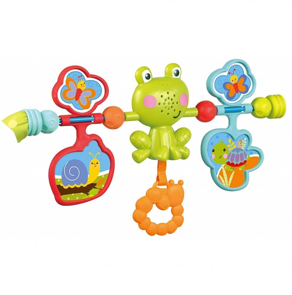 MalPlay Balansoar multifunctional pentru copii Blue Elephant pliabil cu vibratii spatar reglabil in 2 trepte si bara de jucarii detasabila
