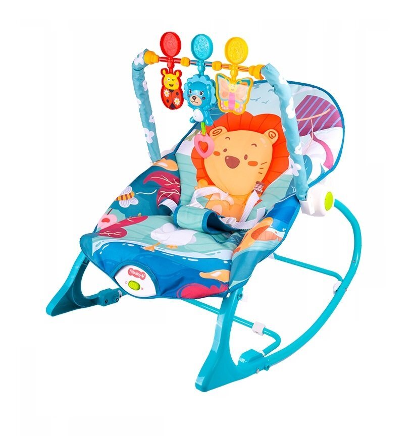 MalPlay Balansoar multifunctional pentru copii Blue Lion prevazut cu sunete si vibratii dimensiune 64 x 46 x 65 cm