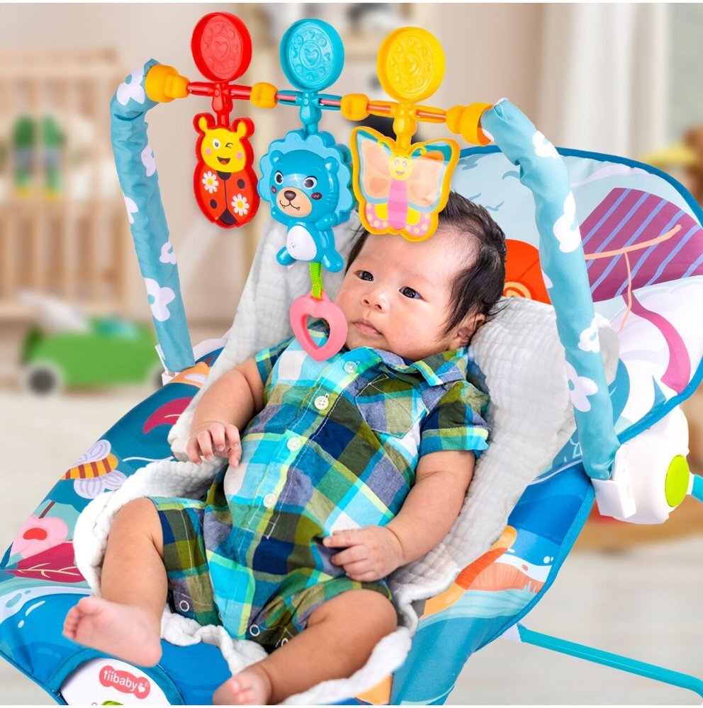 MalPlay Balansoar multifunctional pentru copii Blue Lion prevazut cu sunete si vibratii dimensiune 64 x 46 x 65 cm